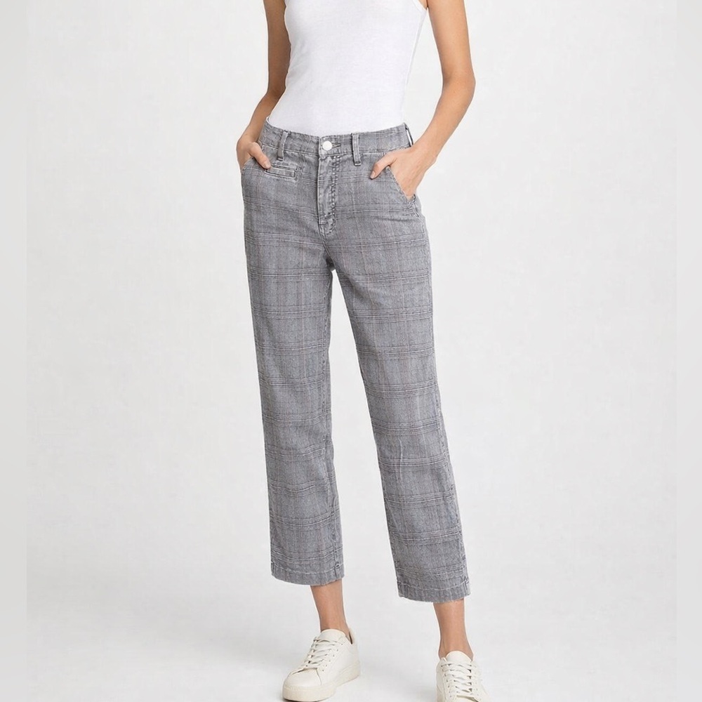 Anthropologie AMO Lillian Crop Trailer Pant — Gray Plaid — Size 27 NWOT